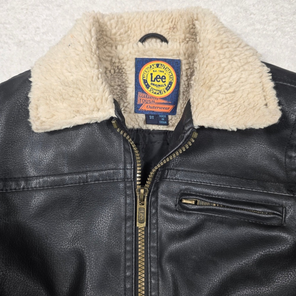 Lee‎ Faux Leather Aviator Jacket Kids 3T Black Sherpa Collar LB86018HT